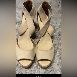 Tory Burch linen blend cork wedges 9 1/2
